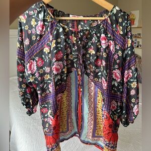 Johnny Was Lookout Electra Tunic Multicolor Floral Blouse 100% Silk